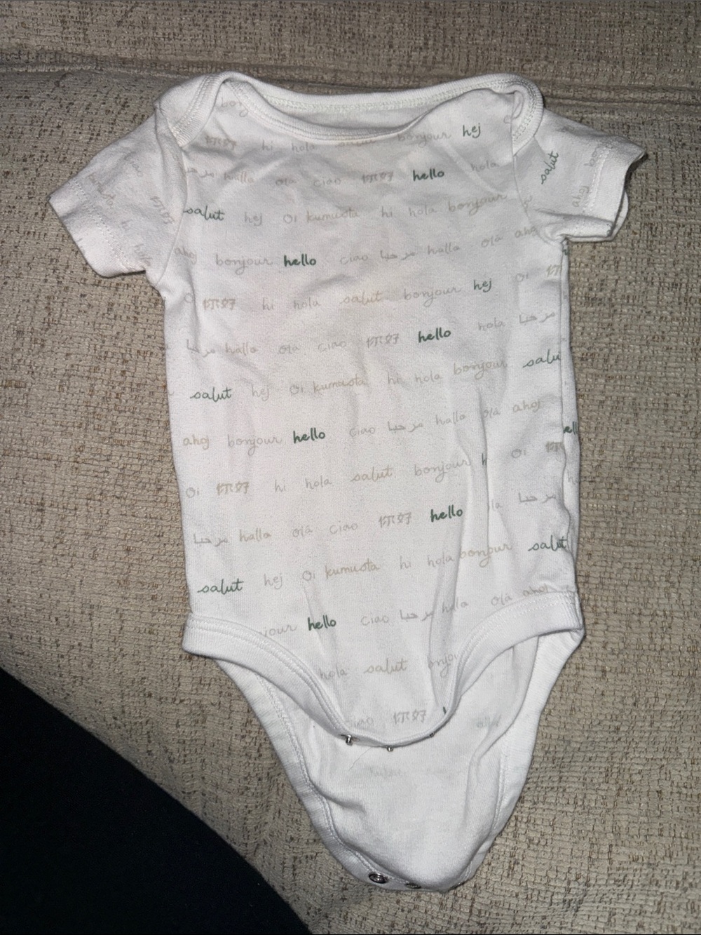 cloud island White Short-Sleeve 'hello' Print Baby One-Piece Bodysuit